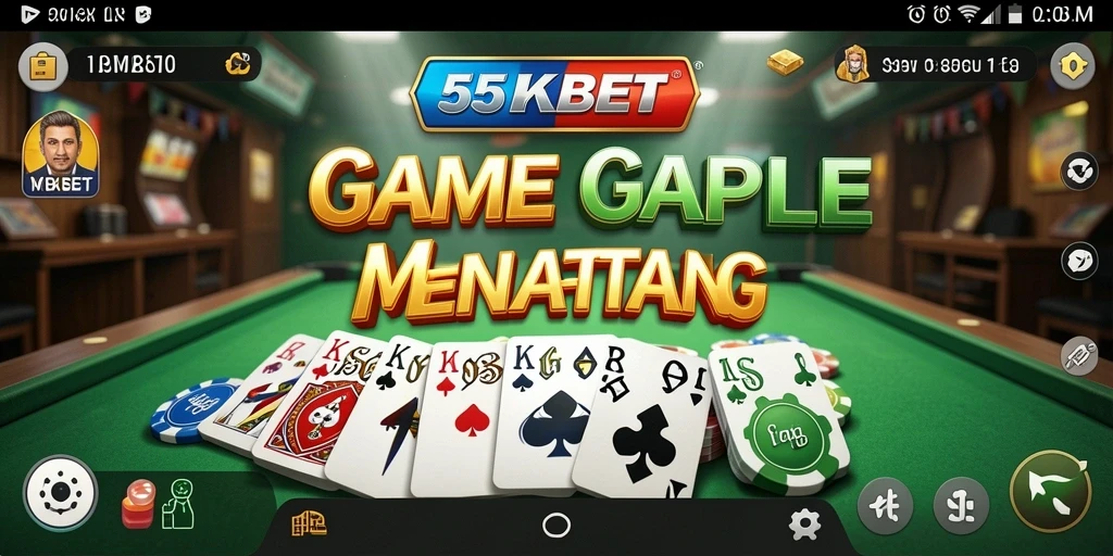 Gameplay seru Gaple di 55KBET dengan pemain dari seluruh dunia.