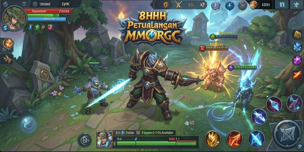 Tangkapan layar gameplay epik di dunia MMORPG 8HHH.