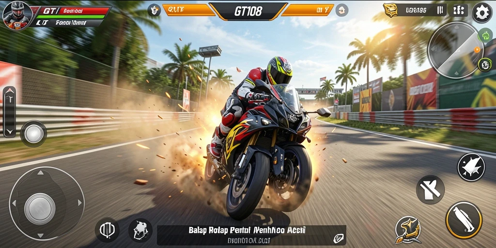 Tampilan gameplay menegangkan dalam balapan motor di GT108.