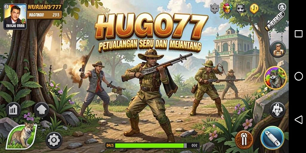 Tampilan gameplay yang menarik dari HUGO77 saat menjelajahi dunia petualangan.