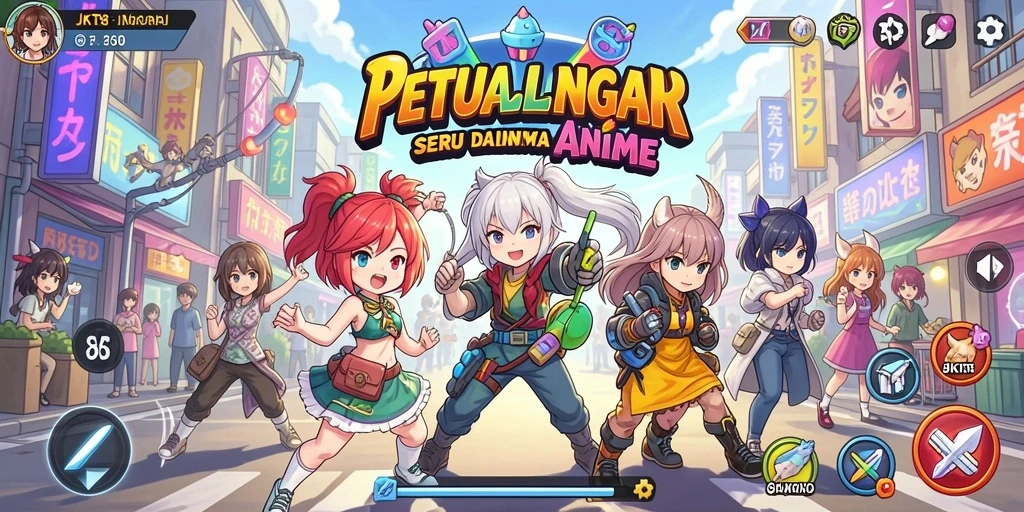 Screenshot gameplay JKT8 menampilkan petualangan seru di dunia Anime.
