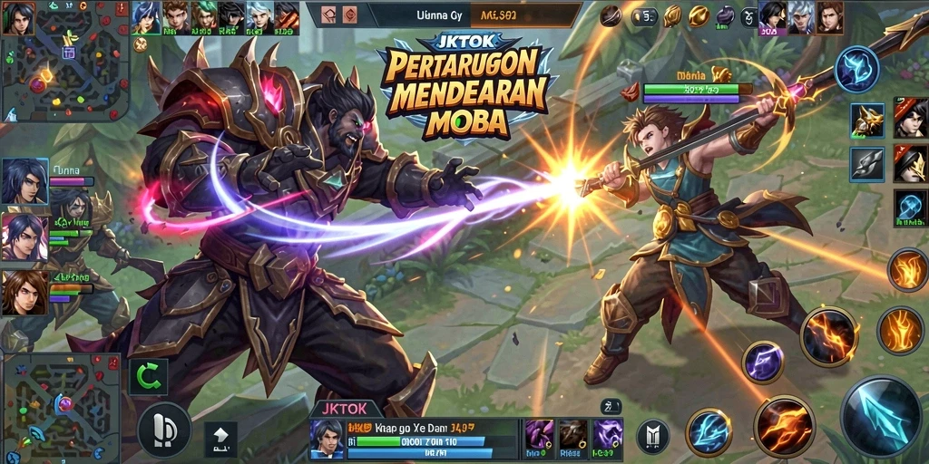 Screenshot JKTOK yang menampilkan aksi seru dalam pertandingan MOBA.