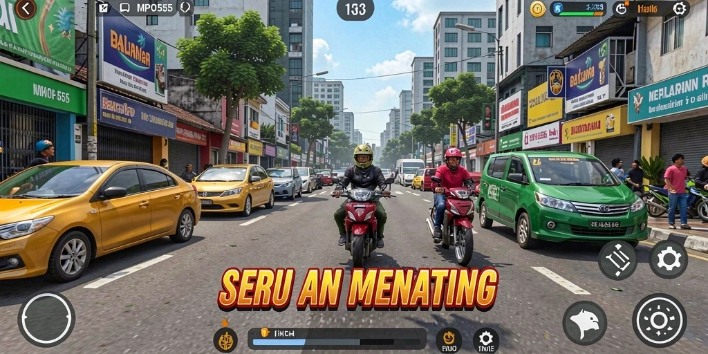 Screenshot MPO555 menampilkan balapan seru dengan mobil cepat di trek.