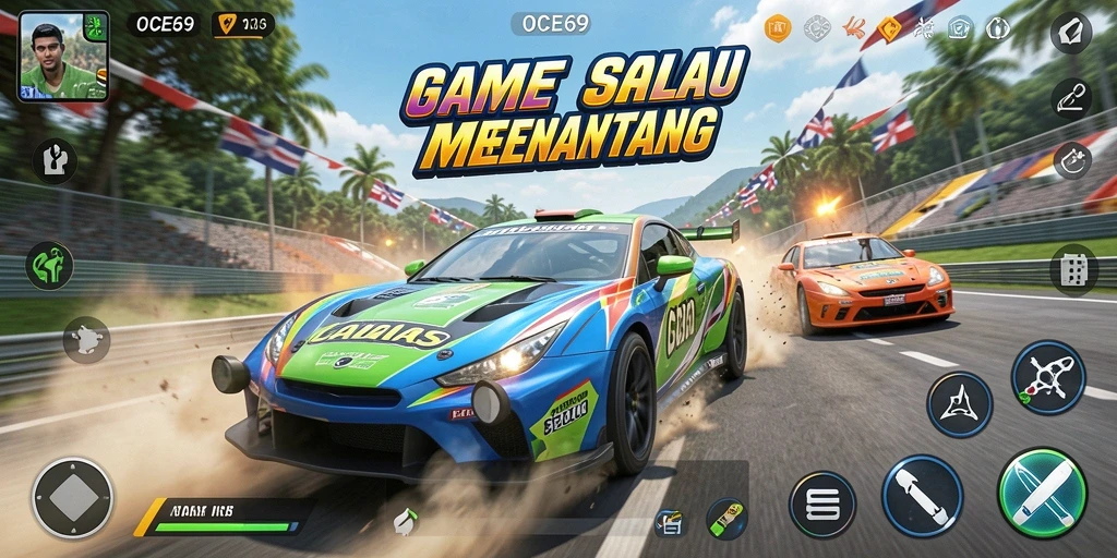 Tangkapan layar OCE69 menampilkan intensitas balapan yang mendebarkan.