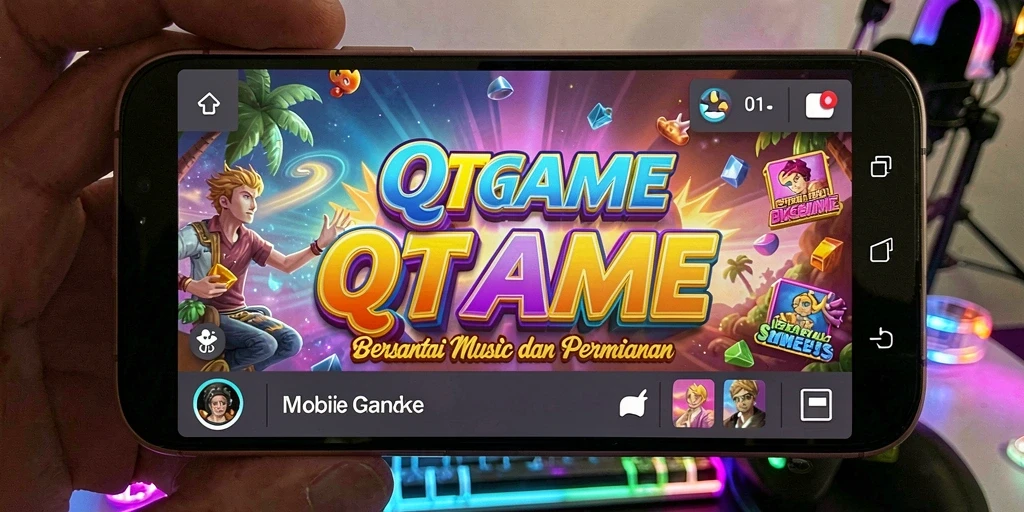 Tampilan gameplay seru dan interaktif QTGAME saat memainkan lagu.