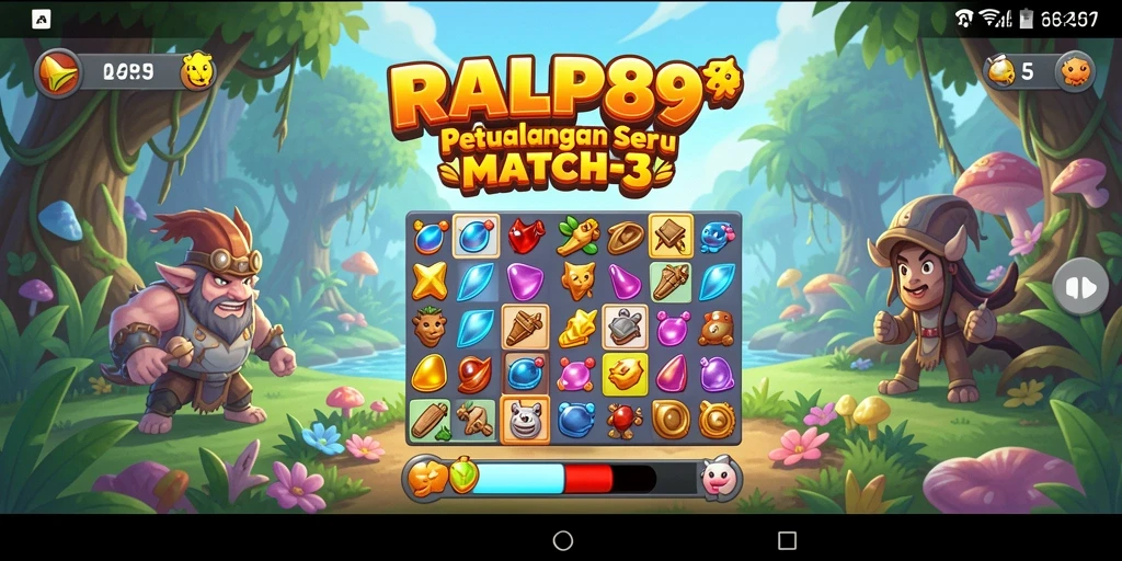 Tangkapan layar utama menunjukkan gameplay seru dan tantangan Match-3 yang menarik.