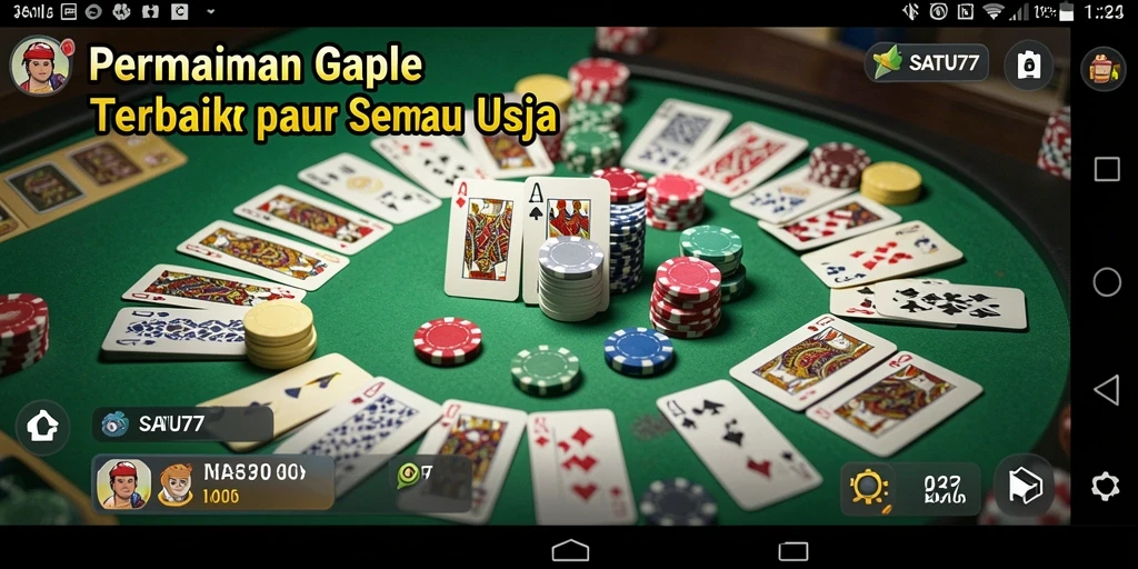 Screenshot SATU77 menampilkan gameplay Gaple yang seru dan interaktif.
