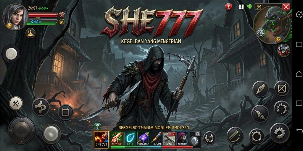Tangkapan layar gameplay yang menghadirkan momen menyeramkan di SHE777.