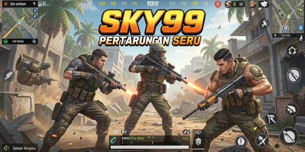 Screenshot SKY99 menampilkan aksi seru dalam pertarungan Battle Royale.